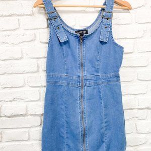 Denim Bodycon Zip Up Dress with Buckles : Forever 21 (Size Medium)